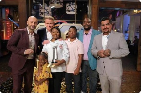 Dorian Hunter with her family and judges of Masterchef